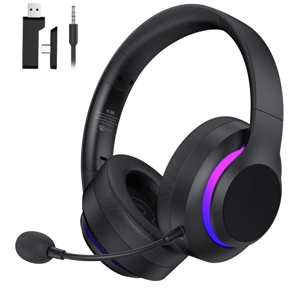 Sleek Black and Purple Wireless Gaming Headset